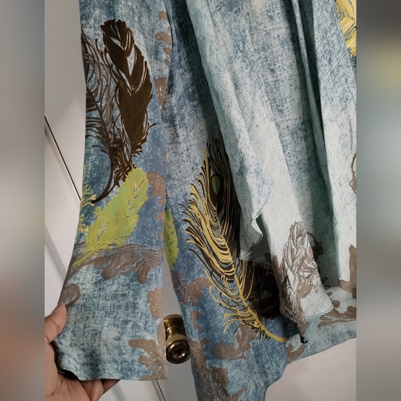Citron Santa Monica 100% Silk Feather Print Open Front Kimono Cardigan Sz Small - Picture 8 of 12